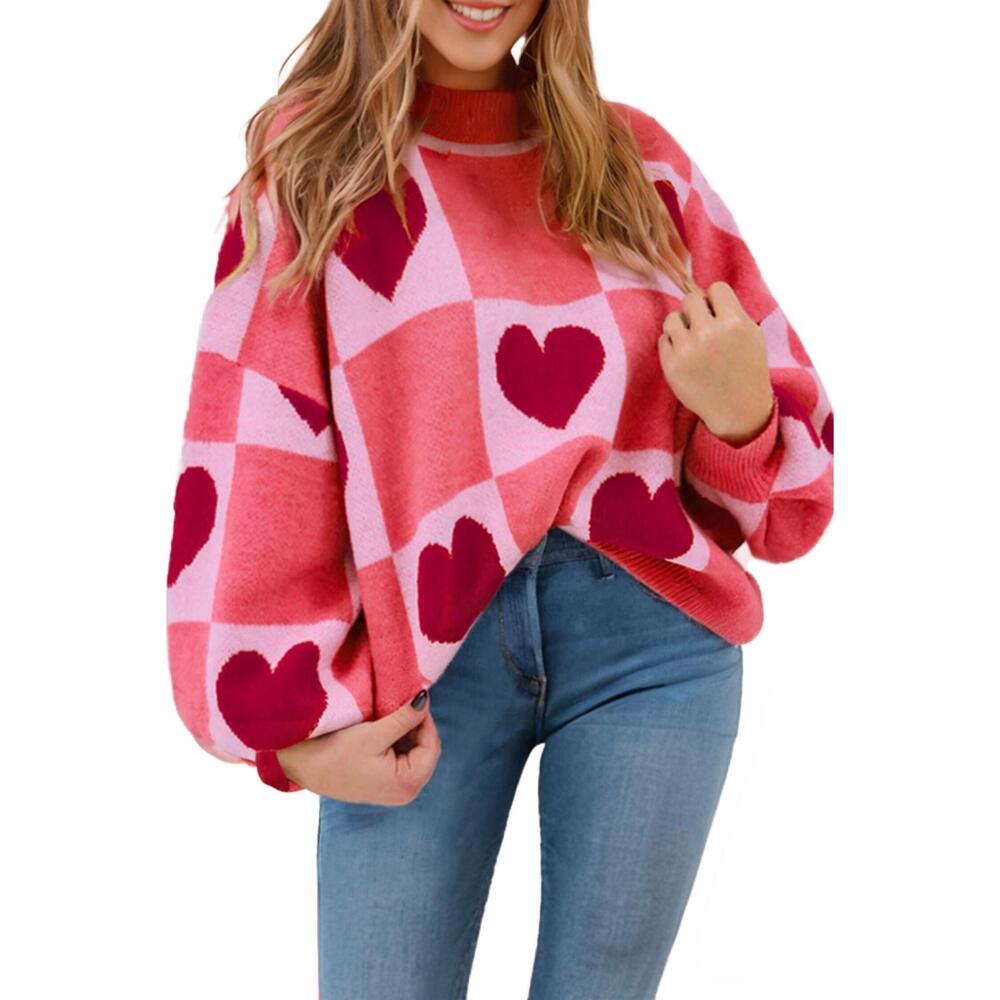 NEW 1 THE WOMAN hearts everywhere sweater in pink